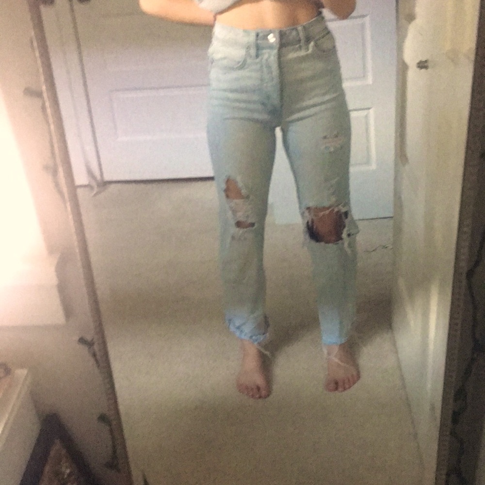 Ripped straight leg jeans